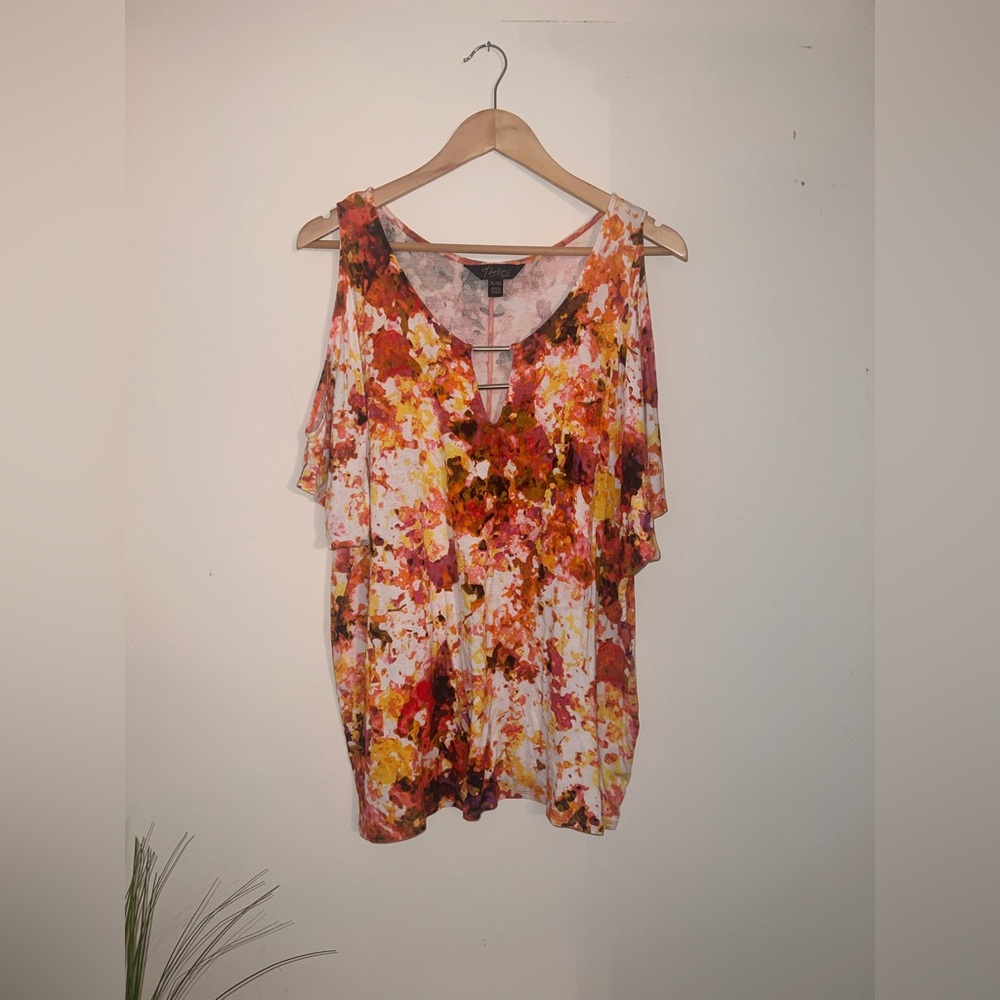 Thalia Sodi Multicolor Floral Splash Cold-Shoulder Blouse